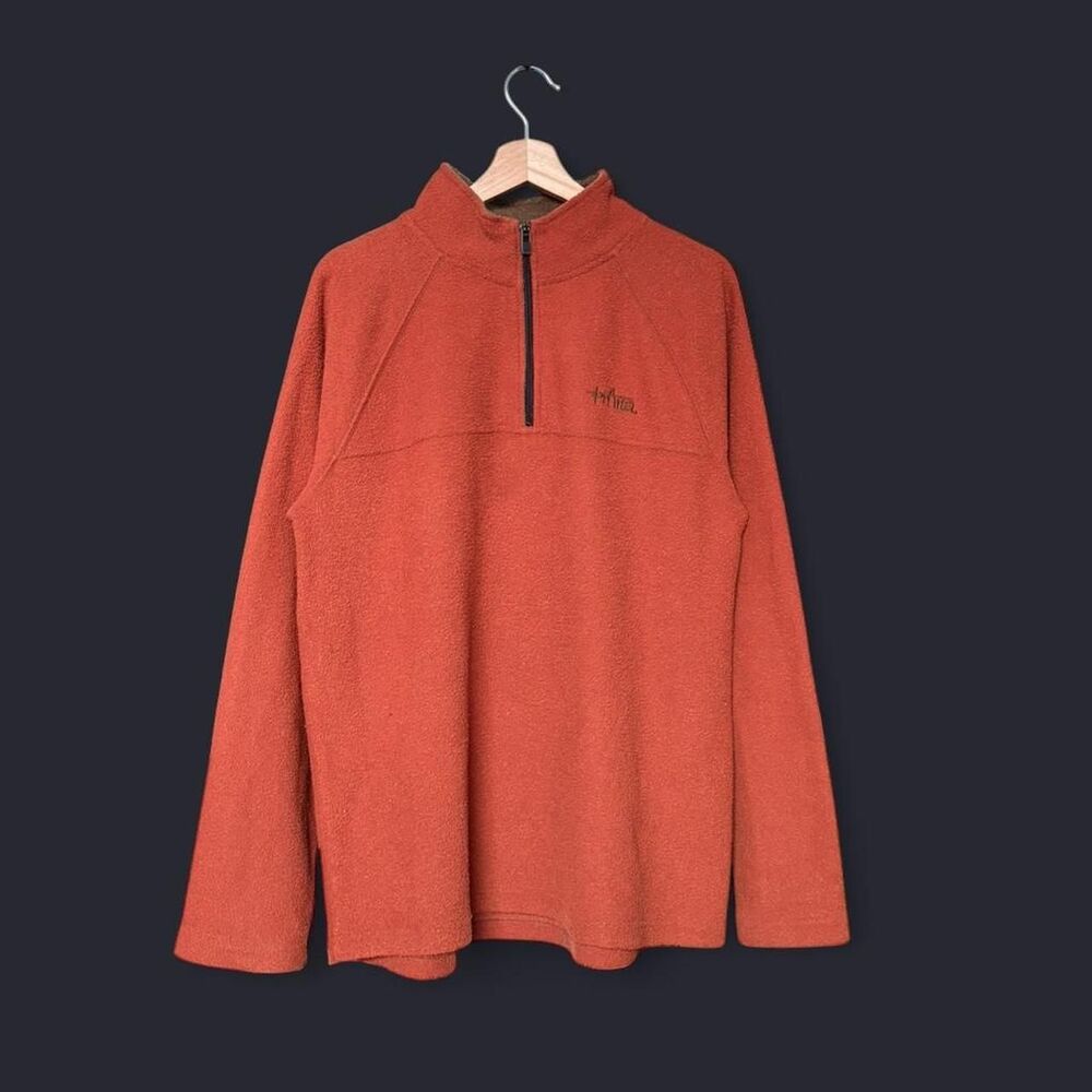 Y2K Prana orange brown fleece quarter zip sweater
